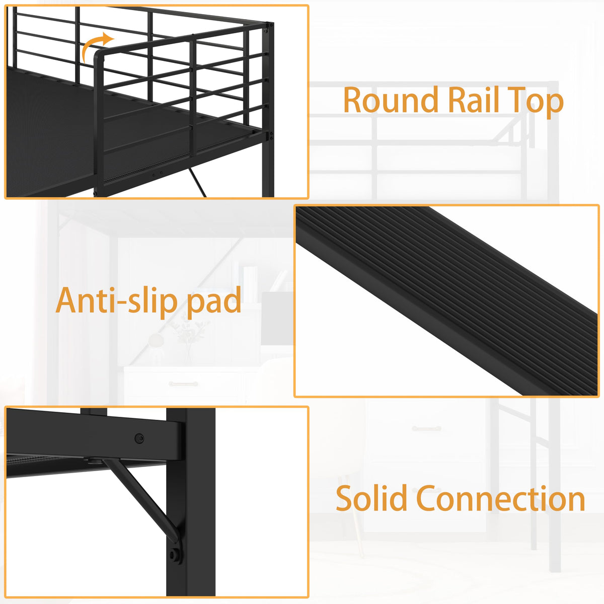 Realhotan 75Inch Full Loft Bed with Ladder and High Guardrail, No Box Spring Required,Space-Saving,No Sagging Metal Slat Support Heavy Duty Bedframe, Black