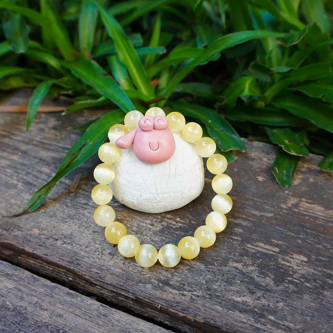 Natural Selenite Crystal Bracelet 10mm | Yellow Plated | Authentic Stone with Leather Pouch, Gift Box & Repair Kit | Fits 7-7.5 inch Wrist