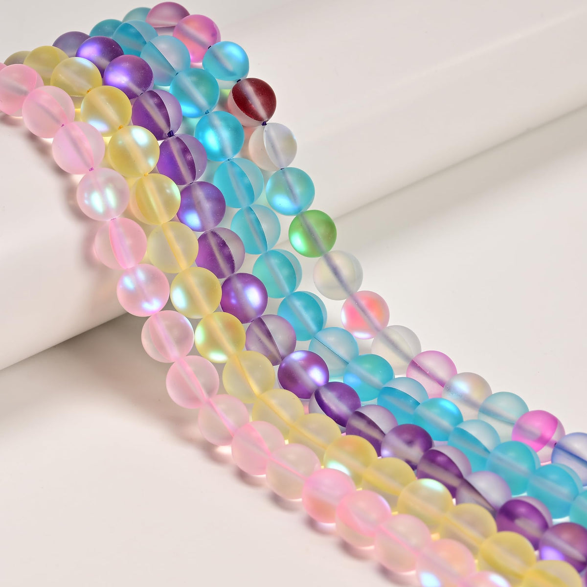 6mm Matte Yellow Mermaid Aurora Crystal Glass Bead, Glitter Round Synthetic Moonstone Beads for Jewelry Making Bracelets