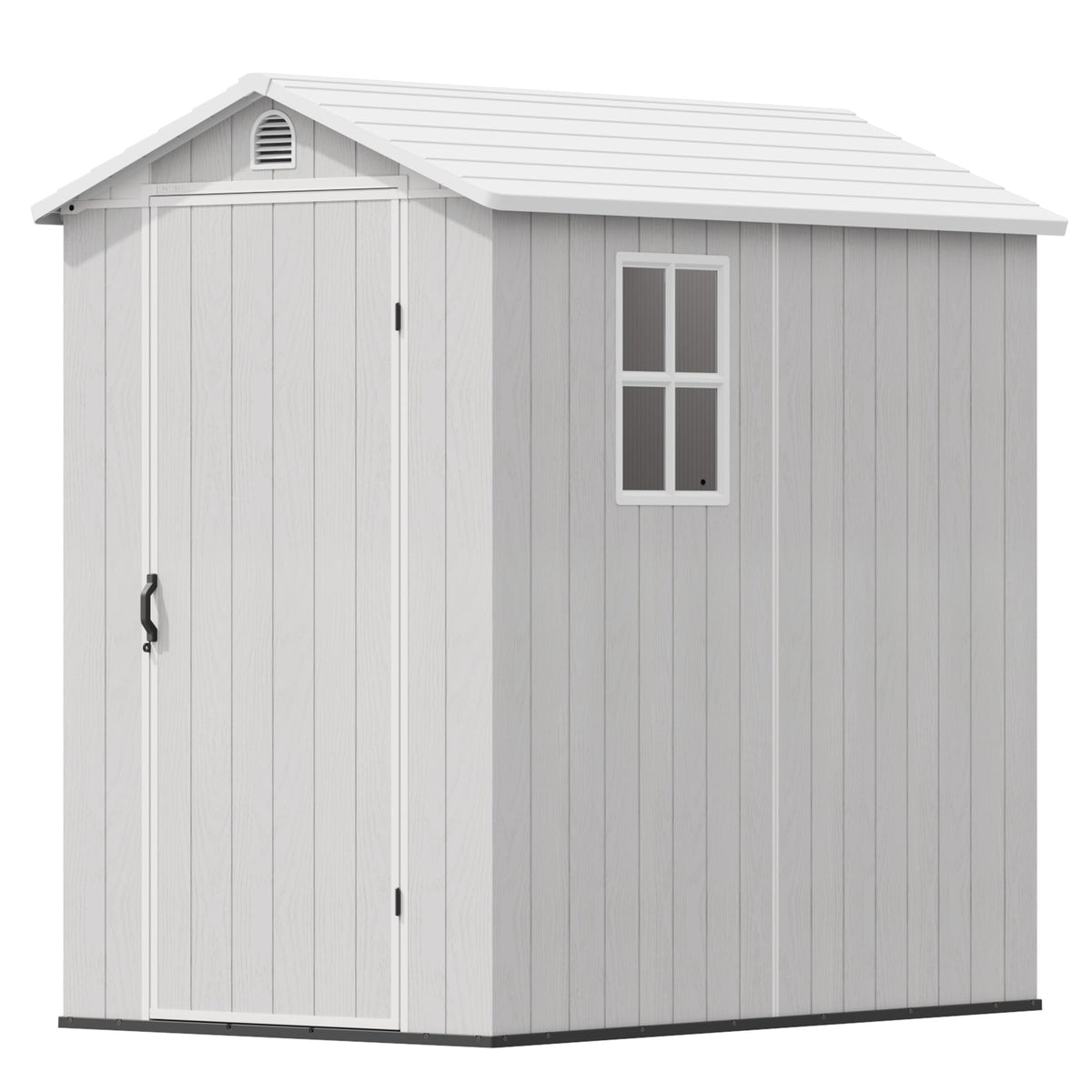 Devoko 4×6 FT Resin Storage Sheds with Floor, Plastic Outdoor Garden Shed with Windows and Lockable Doors, Waterproof Outside Tool Sheds for Patio Backyard Lawn, Light Gray