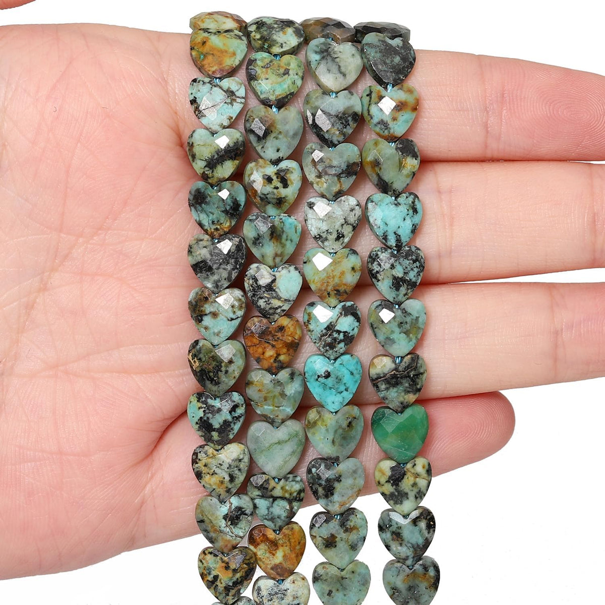 Nitopupu 22pcs Faceted Heart Stone Beads Natural African Turquoise Bead 8mm Crystals and Healing Stones for Jewelry Making Supplies,Friendship Bracelet Kit,Love Gifts