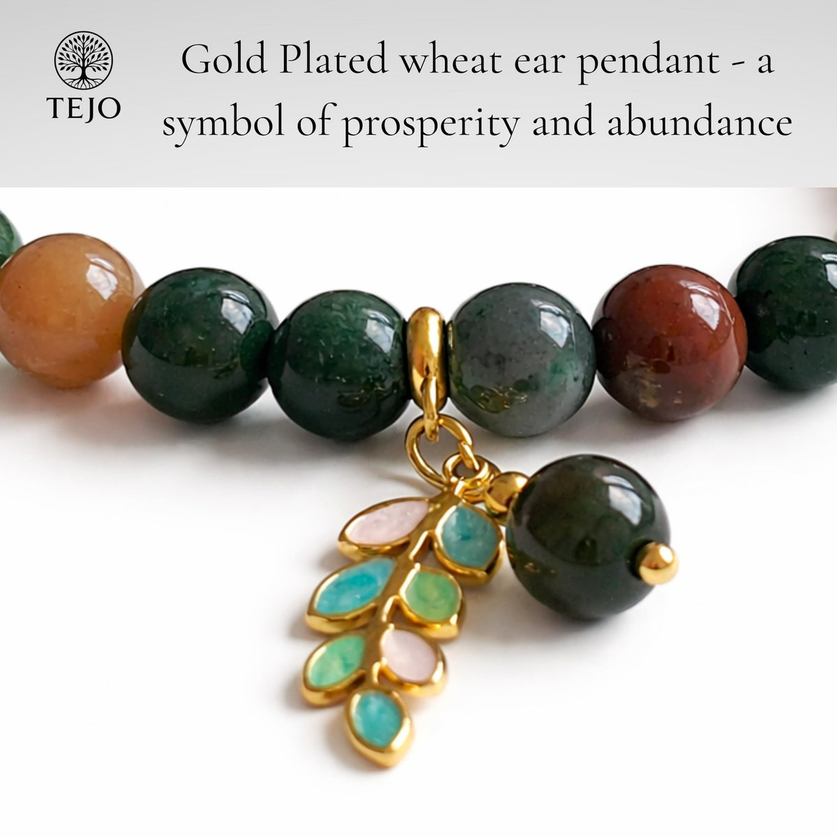 TEJO Natural Stone Beaded Bracelet – Handmade Energy Healing Bracelet for Men & Women, Yoga Chakra Jewelry Gift (Indian Agate Natural Stone Bracelet – for Women, 6.5 inches)