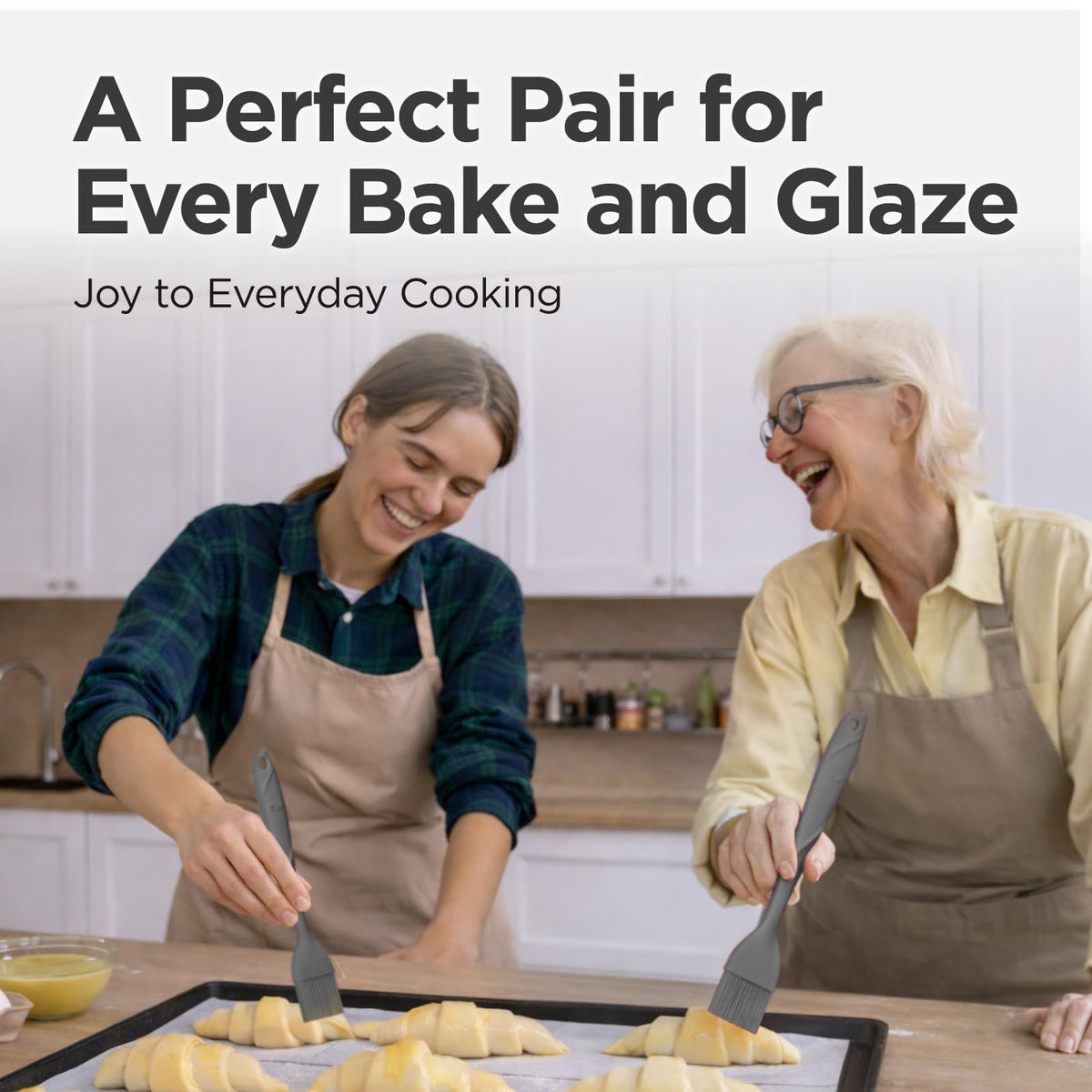 Kitchen Mama WaltzGrip Platinum Silicone Basting Pastry Brush: Set of 2 Heat-Resistant Brushes for Cooking, Baking, Grilling, and Spreading Oil or Butter - Dishwasher-Safe (Metal Gray)