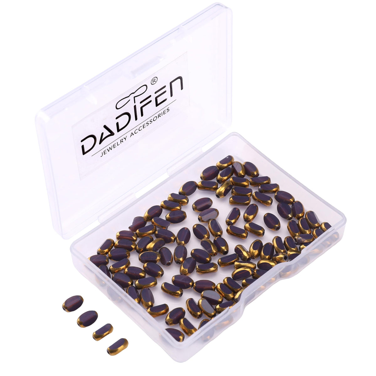 DADIFEN Glass Rice Beads Purple 4x6mm 50pcs Faceted Oval Golden Edge Crystal Loose Beads for DIY Craft Jewelry Making