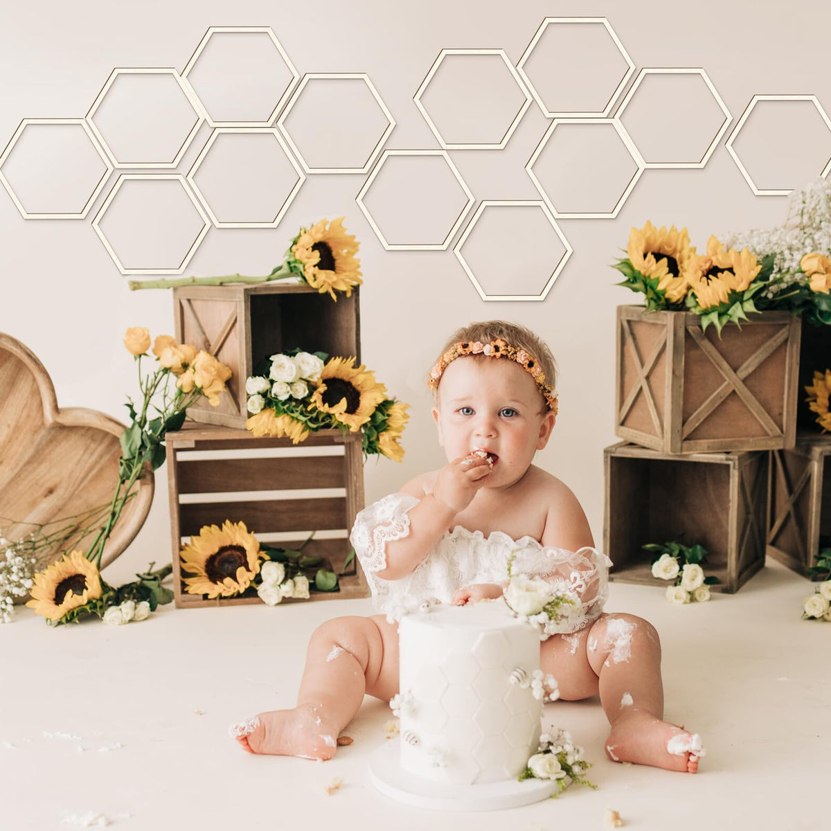 20 Pcs Wooden Honeycomb Decorations, 8.2 Inch Unfinished Hexagon Wall Decor Honeycomb Beehive Sign for Baby Shower Bee Theme Birthday Party, DIY Craft Wall Stickers Decorative Wood for Home Decor