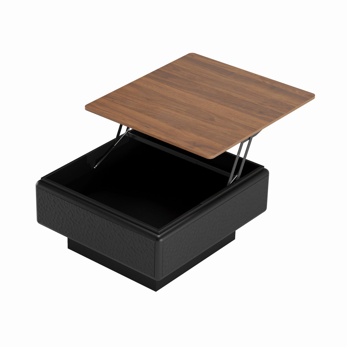 GDFStudio 31" Square Coffee Table with Lift Top Storage, Mid Century Modern Hammered Texture Center Table, Wooden Curved Tea Side Table with Hidden Compartment for Living Room Small Space, Black+Brown