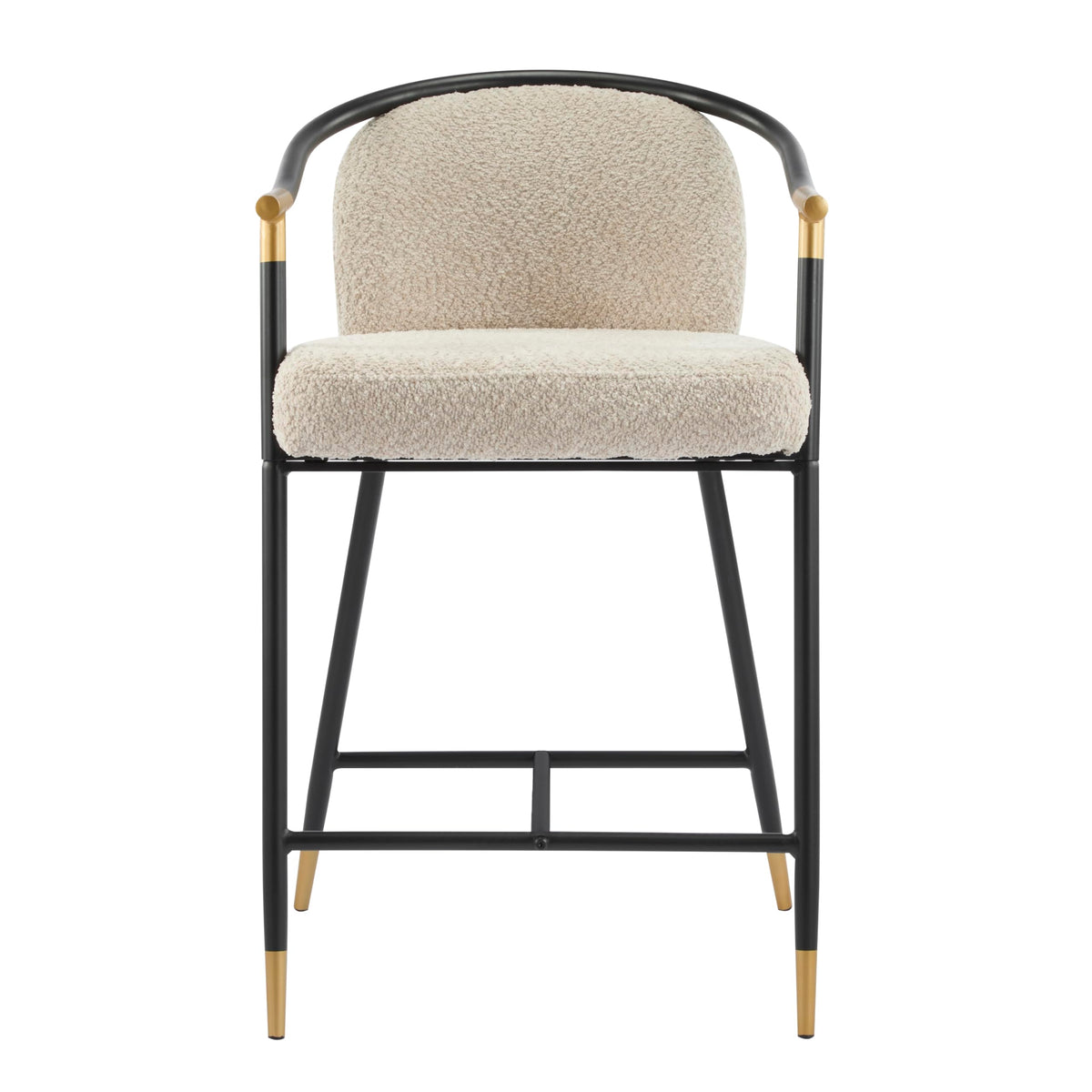 Christopher Knight Home Set of 2 Varus 26" H Iron Frame Counter Stool, Dining Room/Kitchen Island Barstool with Footrest/Backrest, Boucle Upholstered Accent Chairs for Kitchen Counter, Almond+Black