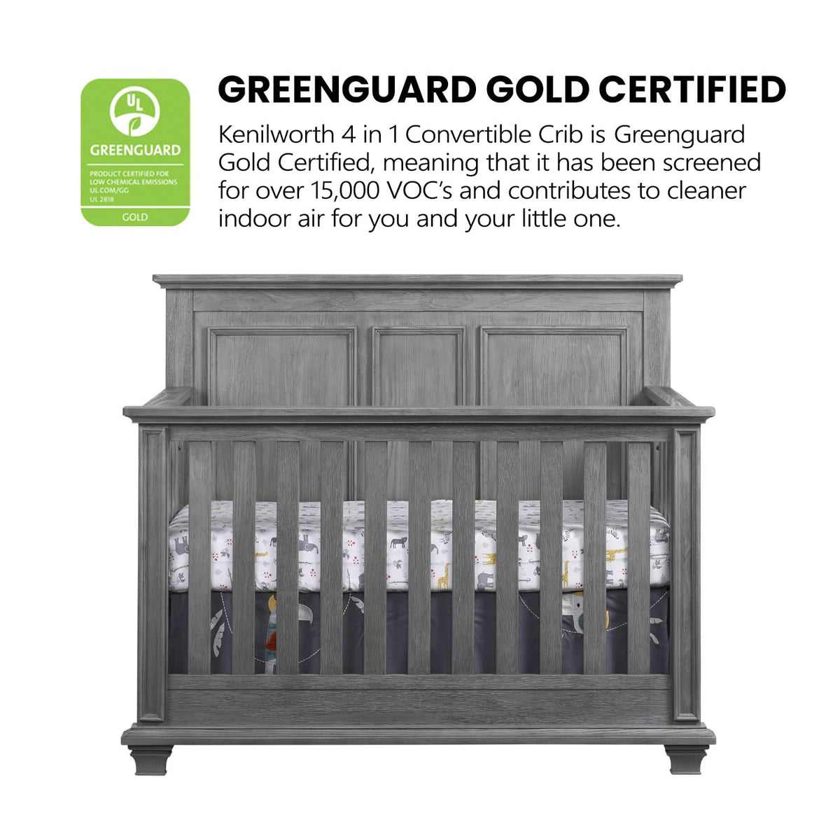 Oxford Baby Kenilworth 4-in-1 Convertible Baby Crib, Graphite Gray, GreenGuard Gold Certified