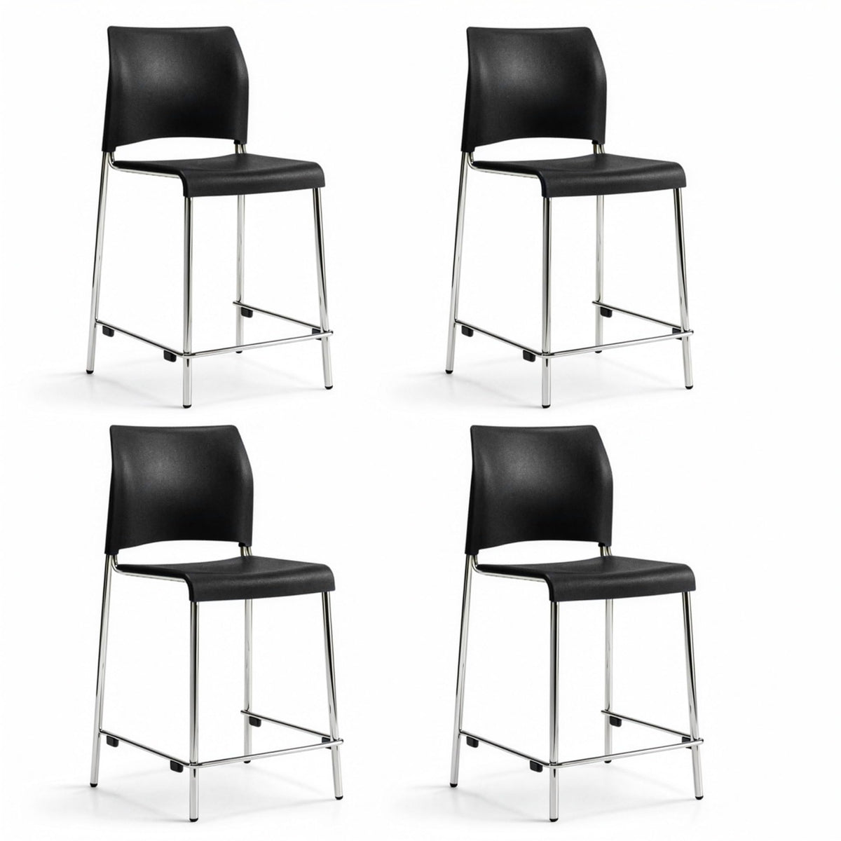 OEF Furnishings OEF8810C-11-10/4 Commercial-Grade Counter Height Stack Chair (Hard Plastic Seat and Back, Black, Chrome Frame, 4-Pack)