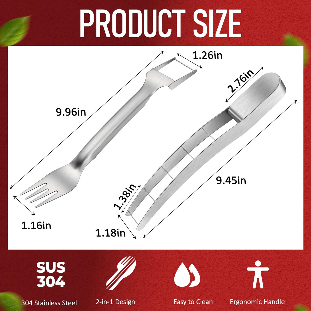 LemonRoad 2 Pcs Watermelon Cutter Slicer Set, 2-in-1 Stainless Steel Fruit Cutter with Fork & Watermelon Cutters Tool for Easy Cubes, Quickly Melon Slicer Tool Set for Home Party Camping Kitchen