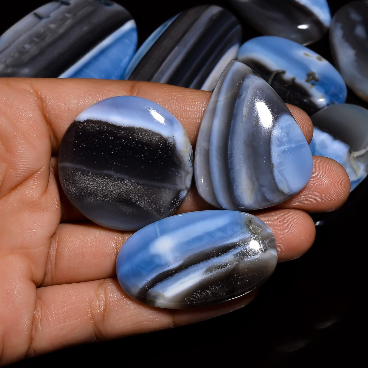 Natural Blue Opal Gemstone- Healing Crystals for DIY Jewelry Making -Loose Natural Cabochon -Perfect for Crafting Unique Jewelry Designs Gift for Her, Mother and Wife (5 pcs, 25-35 mm)