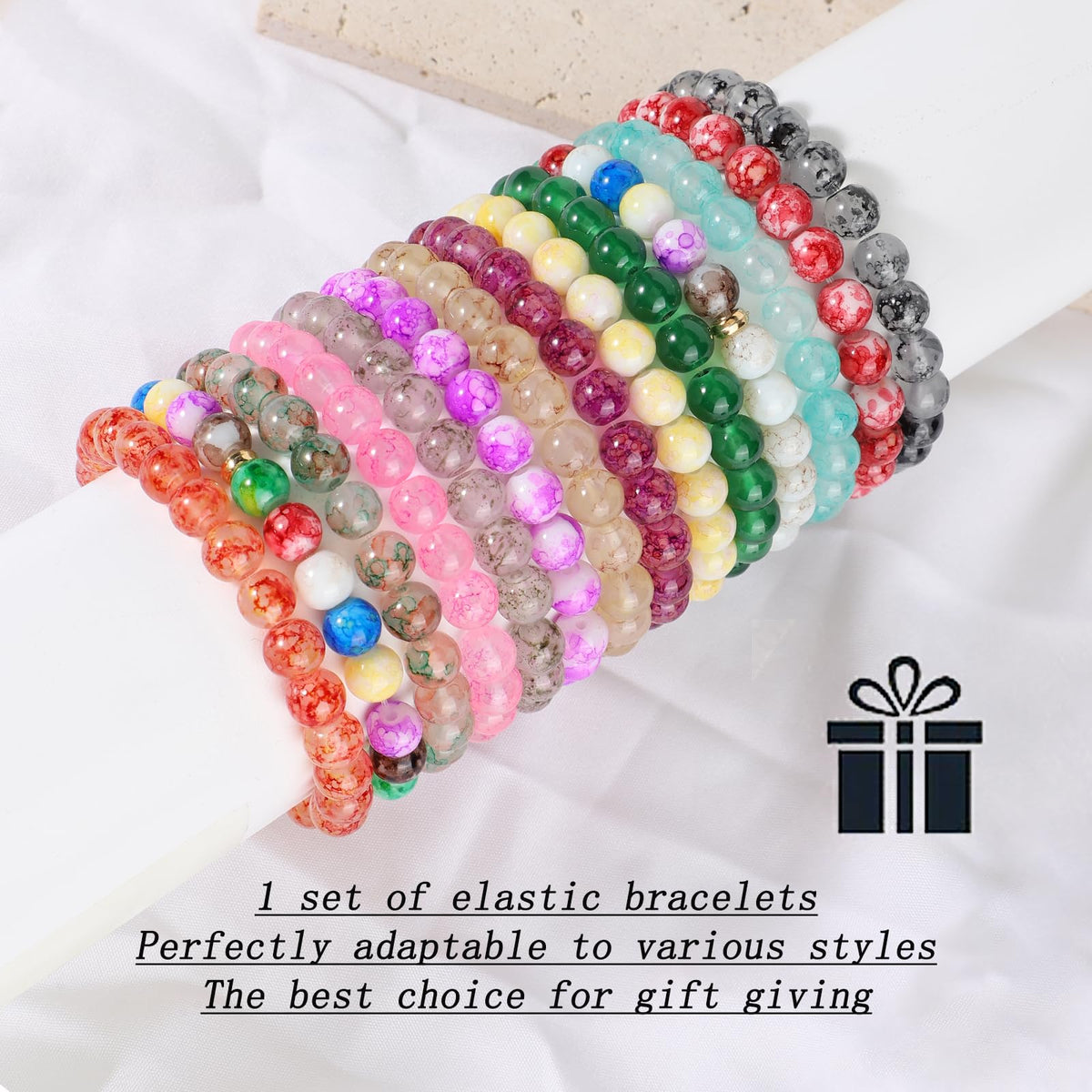 Gorgeoos 14Pcs 8mm Multicolor Crystal Beaded Bracelets for Women Men Stretch Chakra Healing Gemstone Elastic Bracelets Set Unisex Yoga Meditation Natural Stone Jewelry Gifts