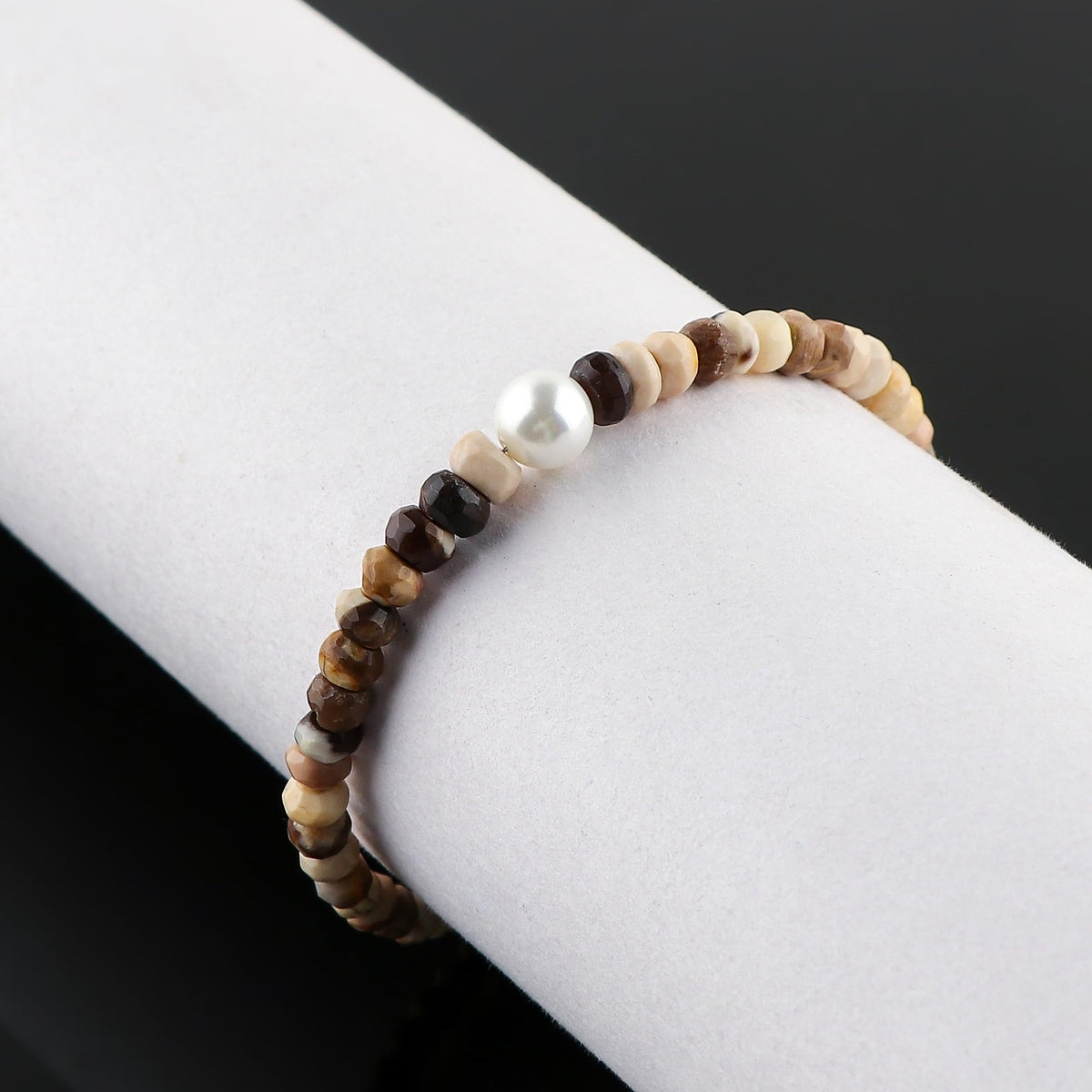 CRYSTALIS Natural Petrified Wood Jasper Beads Adjustable Bracelet with Elegant Pearl, High Grade Gemstones, Chakra Healing Stones, Gift Jewelry, 925 Sterling Silver Womens Bracelet 8 inch