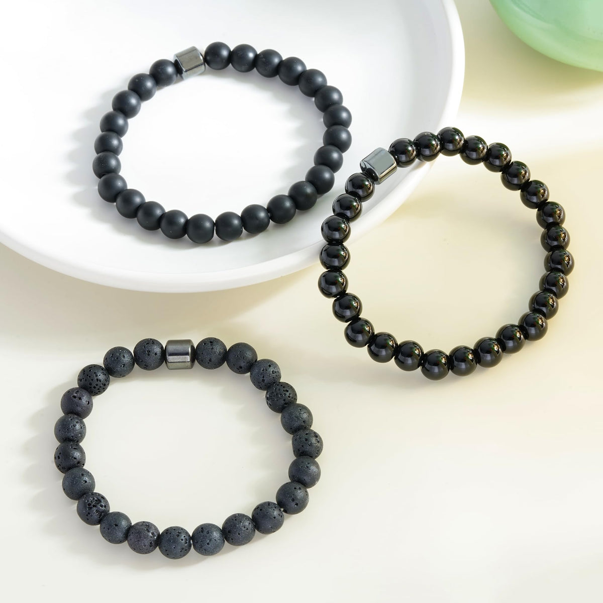 ZHDHDQ 3PCS Glame Anti Alcohol Bracelet for Men Women Black Bead Tiger-eye Stone Volcanic Stone Reduce the Urge Drinking Alcohol Manifestation Relieve Anxiety Stress Jewelry Gift