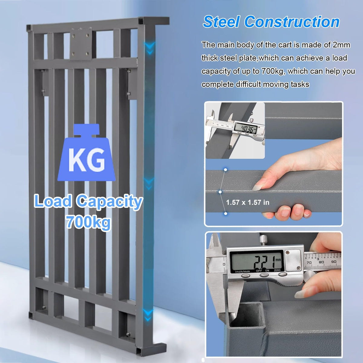 Heavy Duty Folding Platform Trolley with Removable Armrest and Fence Pole, Commercial Cloth Pulling Cart for Warehouse Factory Workshop, Easy Installation
