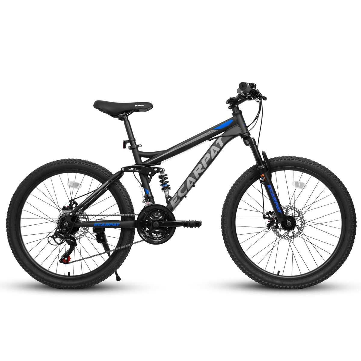 Ecarpat 27.5 Inch Mountain Bike for Men Women Adult, Carbon Steel Frame Mountain Bike with Full Suspension and Dull Disc Brake, 21-Speed MTB Bicycle, Black