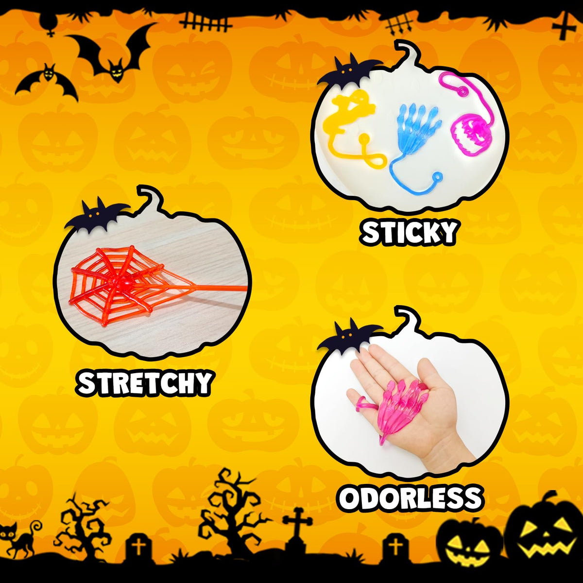 Halloween Toys Gifts Bulk for Kids 100PCS, Sticky Hands Treats Non Candy Party Favors for Toddlers, Bulk Halloween Birthday Basket Goody Bag Stuffer Fillers Classroom Prizes Giveaways Handouts Ideas