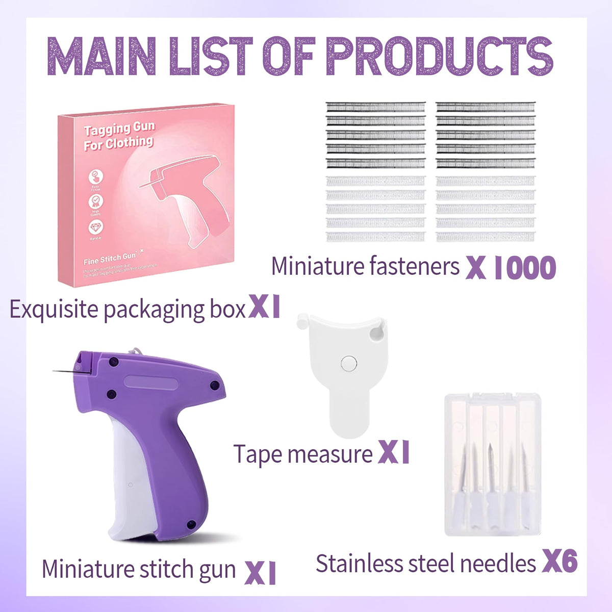 Stitch Gun for Clothes, Quick ClothingFixer & Portable Garment Repair Tool,Mini Stitch Gun Kit with 6 StainlessSteel Needles & 1000 Fastenersfor Fabric, DIY Sewing (Purple)