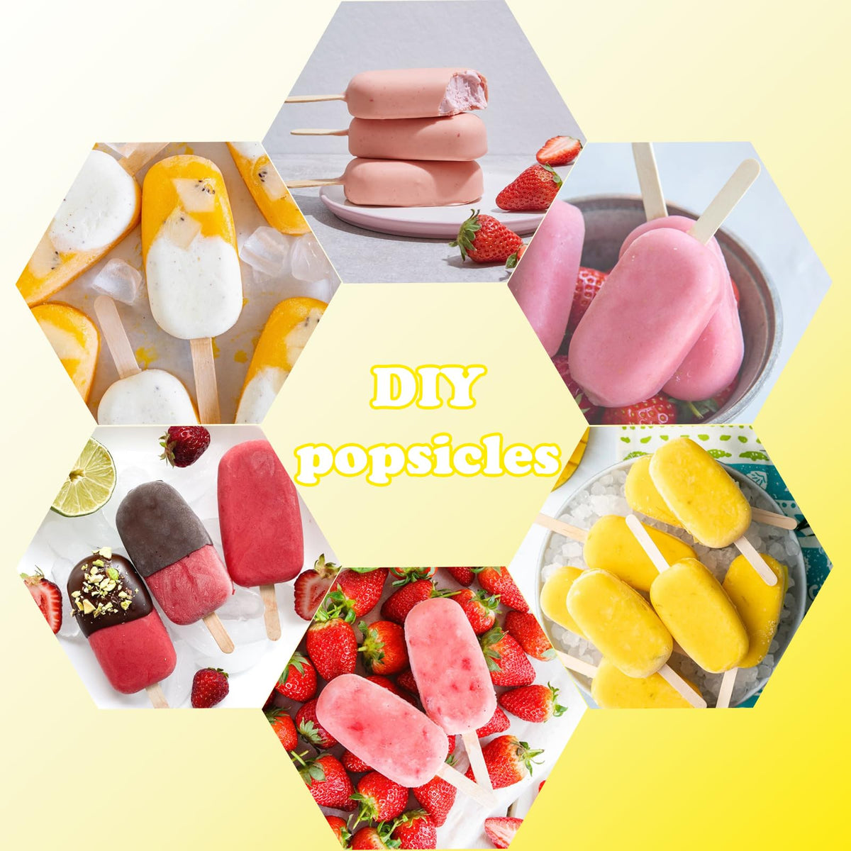Sakolla 4 Pcs Silicone Popsicle Molds with Lid & 50 Pcs Wooden Popsicle Sticks, Stackable Classic Oval Ice Cream Molds for Homemade Ice Pop, Cakesicles, Freezer Yogurt and Fruit Juice (Multicolor)