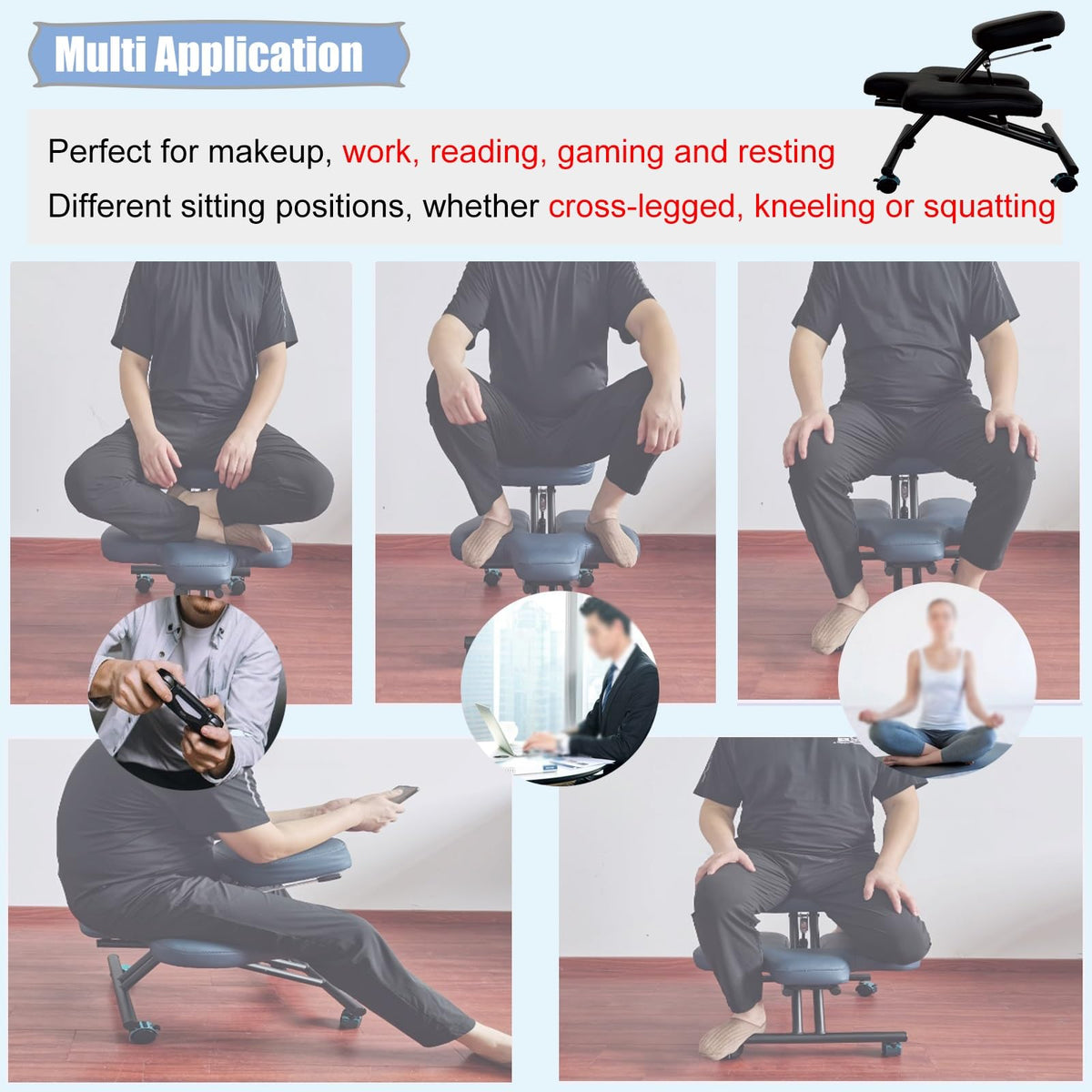 HDYZJQ Office Chair for Cross Legged Sitting with Wheels, Kneeling Chair to Improve Posture and Relieve Pain, Ergonomic Yoga Meditation Chair(White)