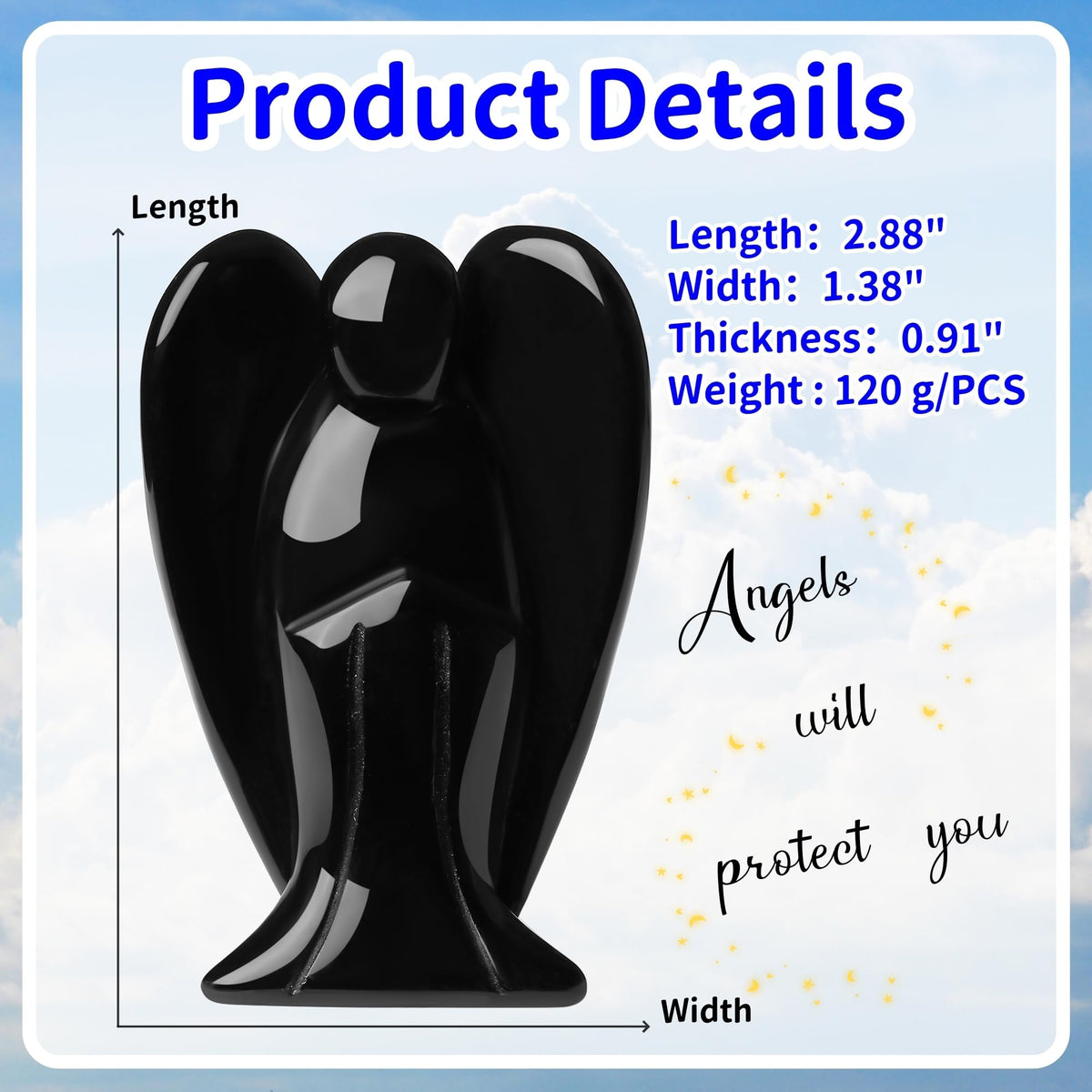 YATOJUZI 3" Black Obsidian Angel Decor Big Hand-Carved Angels Guardian Sculpture Statue Figurines Natural Crystal Stones and Healing Crystals Home Room Office Desk Decoration for Women Men