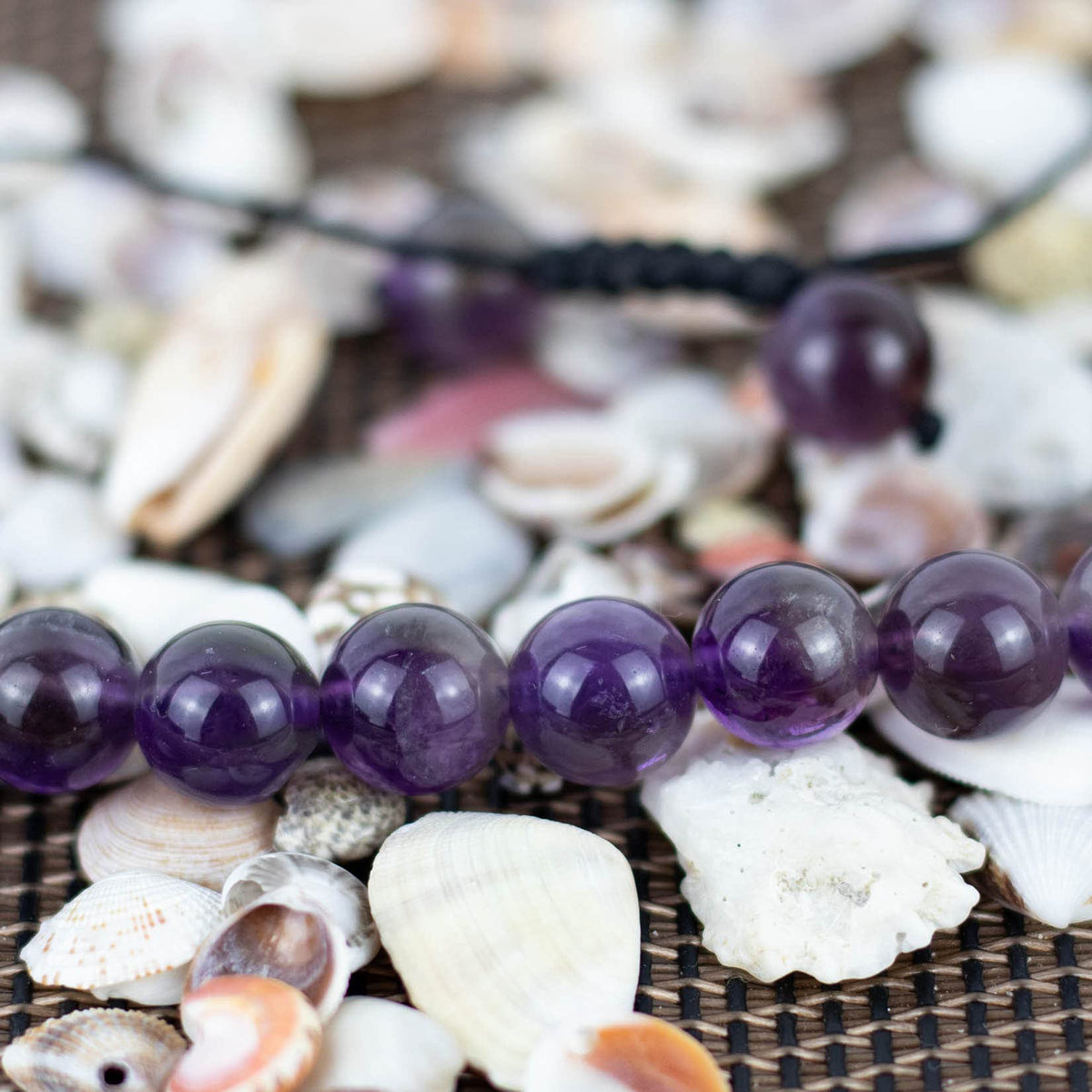 DAZCOLO Handmade Gem Bracelet Adjustable Macrame Gemstone 8mm Round Beads Crystals Quartz Unisex (Dark Amethyst)