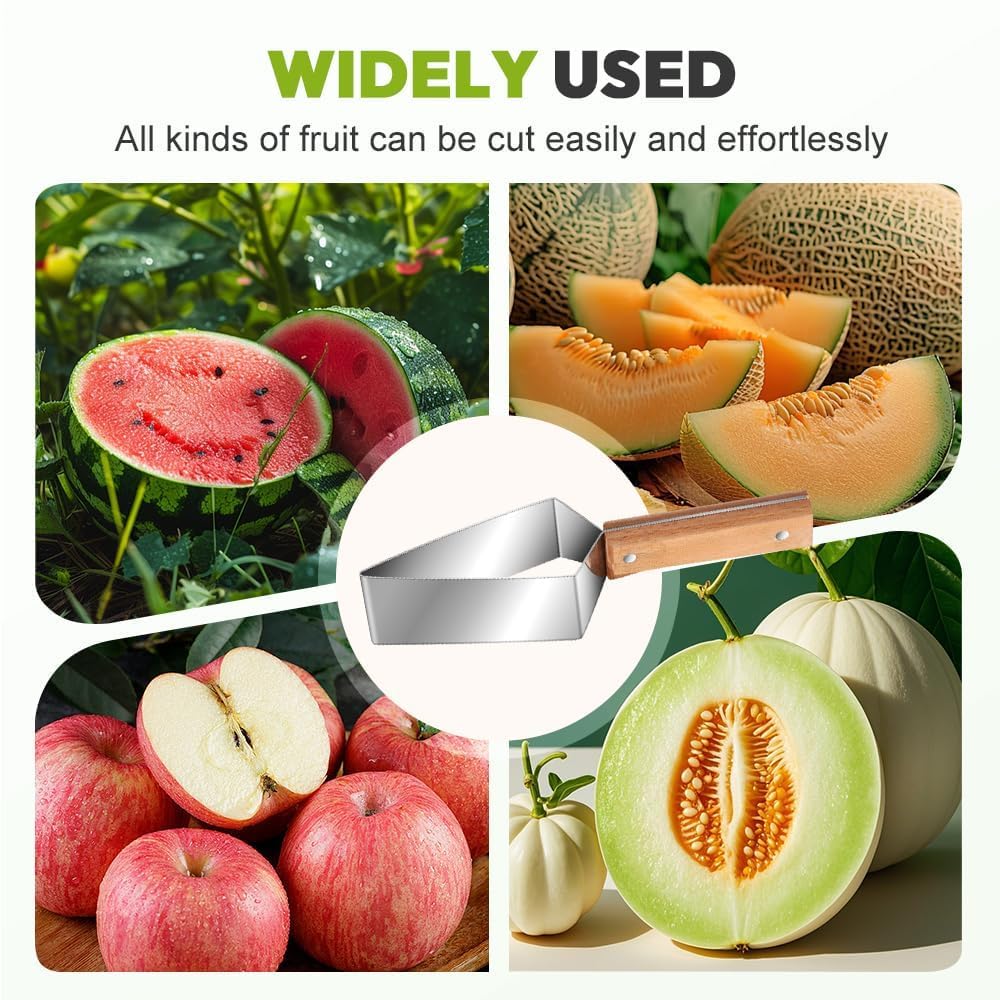 Triangle Watermelon Cutter, 2026 New Portable Stainless Steel Watermelon Slicer, Watermelon Cutter Slicer Tool with Wooden Handle, Melon Slicer, Fruit Cutter for Home, Kitchen, Camping, Picnic (3PCS)
