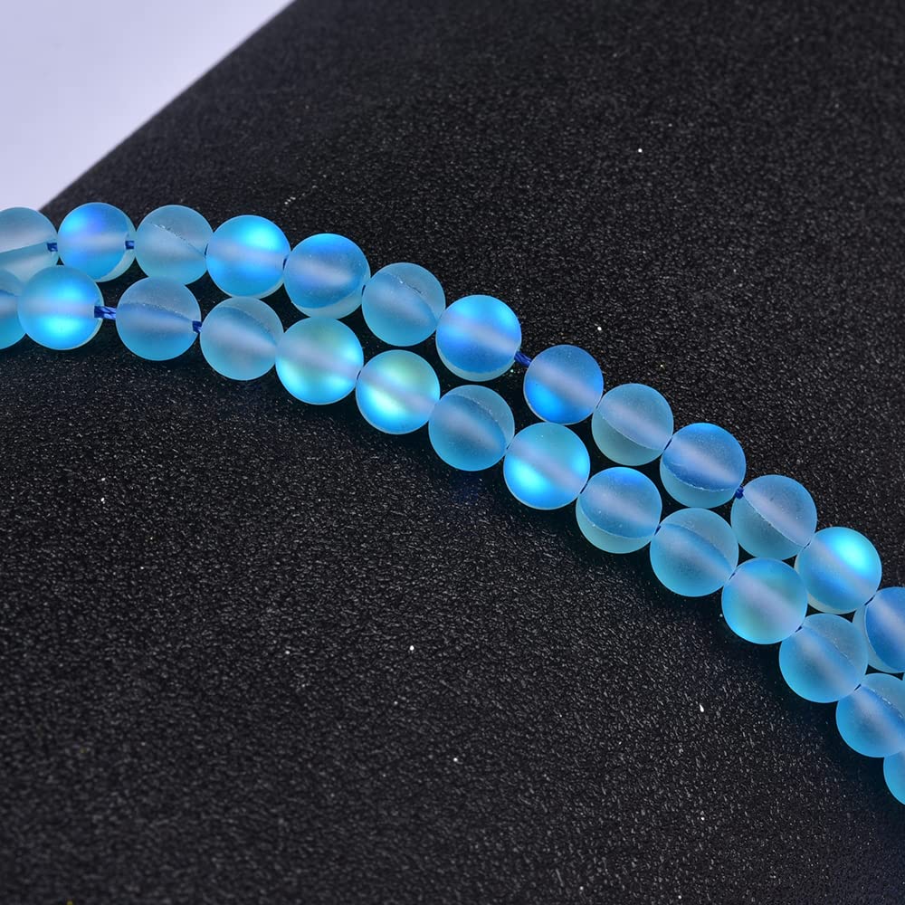 Asingeloo 60PCS 6mm Natural Sky Blue Mystic Aura Quartz Gemstone Frosted Matte Titanium Round Loose Spacer Beads 15 inch Full Strand Crystal Healing Power Quartz