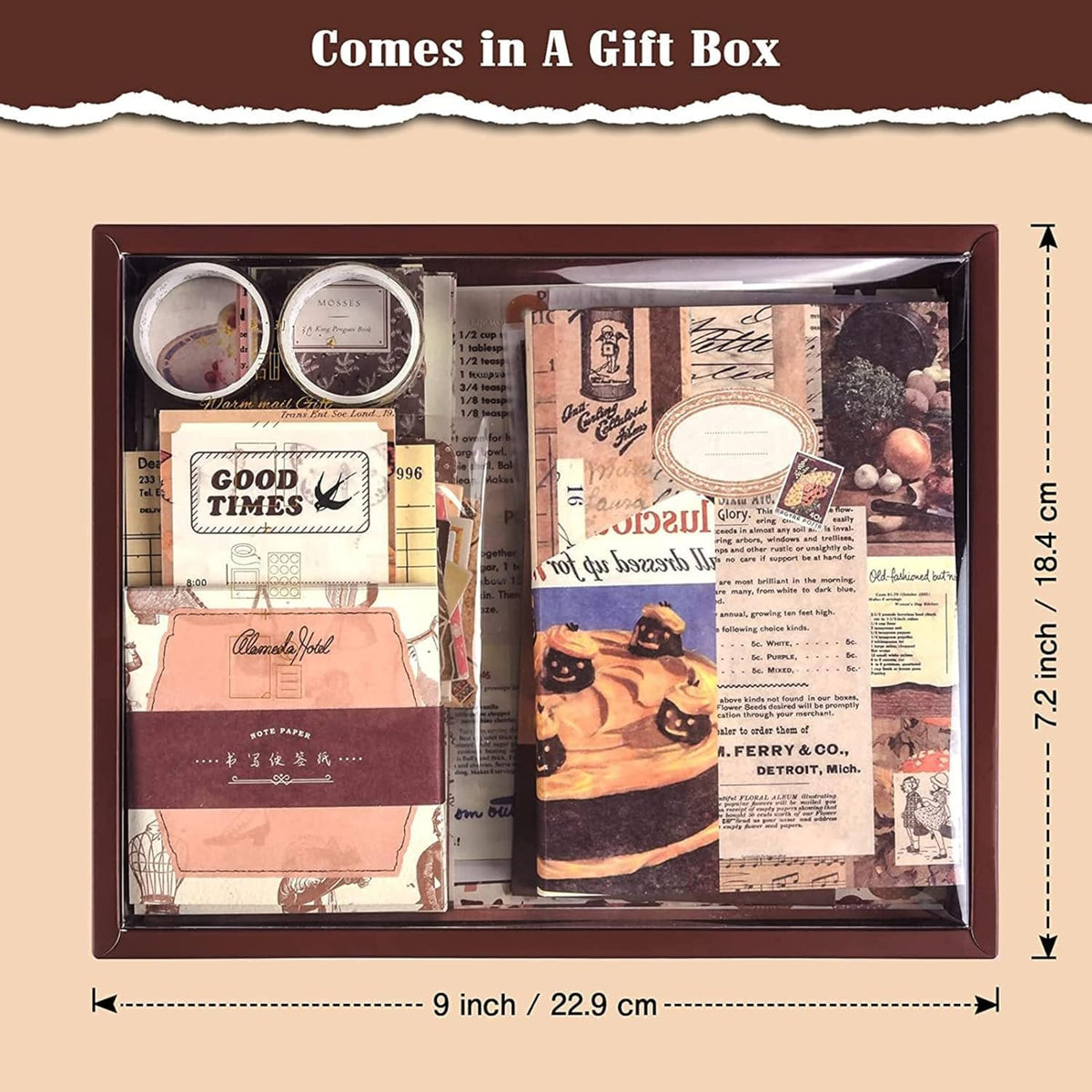 VIBE VISTA Vintage Aesthetic Scrapbook Kit, 346 Pcs, A6 Grid Notebook, Washi, Envelopes, Scrapbook Papers, Folding Labels, Background Papers, Photo Frames, Calendar Stickers, Stickers (Vintage)