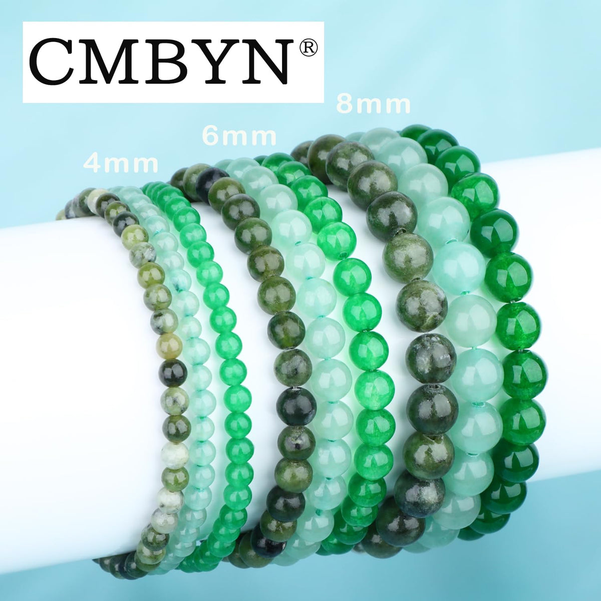CMBYN 3-Pieces 8mm Natural Crystal Gemstone – Green Jade, Green Aventurine, Taiwan Jade Handmade Reiki Energy Healing Stretch Bracelets Jewelry for Yoga, Meditation, Unisex