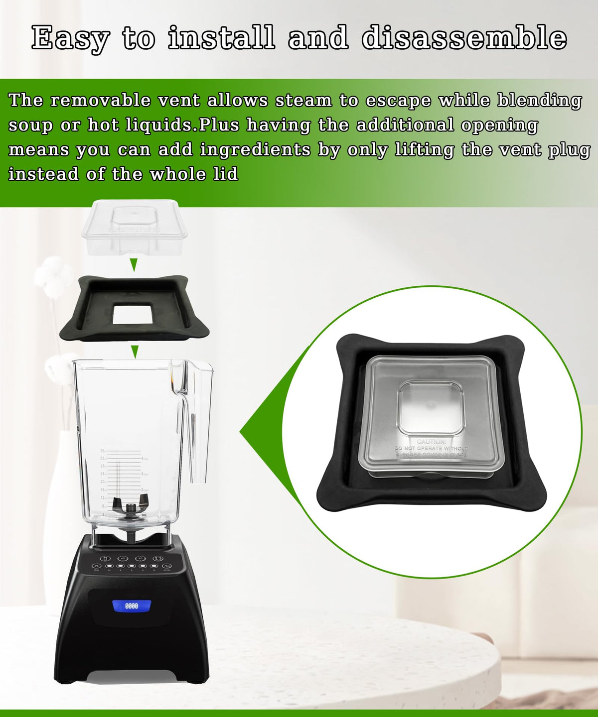 Blender Lid Replacement Compatible with Blendtec Commercial Blender,Soft Vented Gripper Mix-in with Square Clear Plug Compatible with WildSide+ and FourSide jars