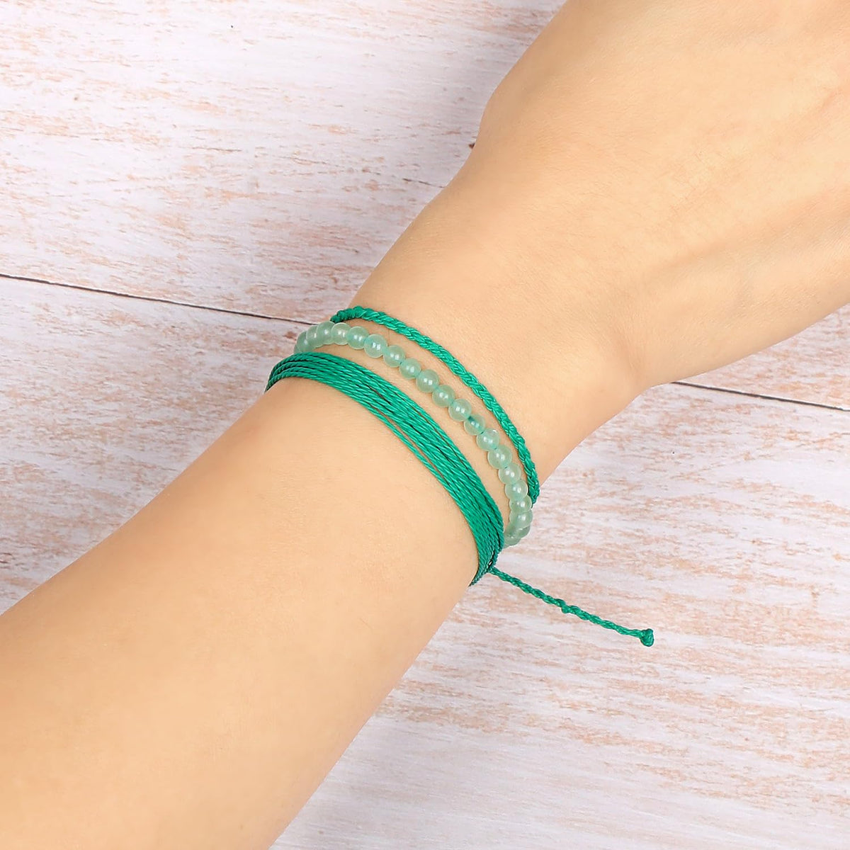 QOGIR Handmade Healing Stones Bracelet,4mm Natural Green Aventurine Gemstone Beads Bracelet,for Men Women Gifts with 2PCS Size Adjustable Rope Bracelets