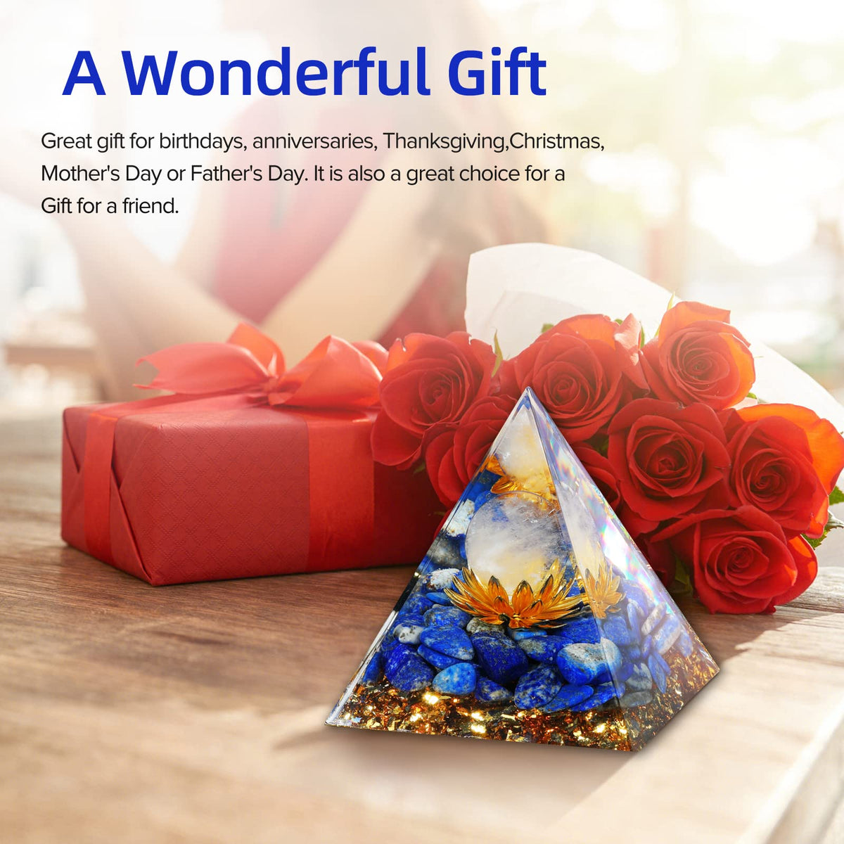 Hopeseed Orgone Pyramid for Positive Energy, Orgonite White Crystal&Lapis Lazuli Stone Healing Crystals Pyramid Set for Reduce Stress Chakra Reiki Healing Meditation Attracts Lucky