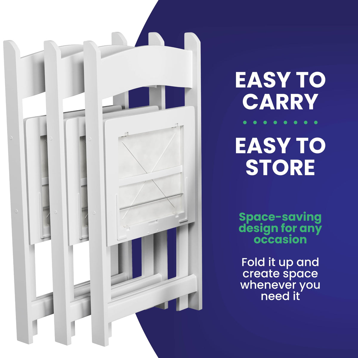 SIMPLEX 24 White Resin Folding Chairs, Stackable Event & Party Chairs, 800 LB Weight Capacity, Indoor Outdoor