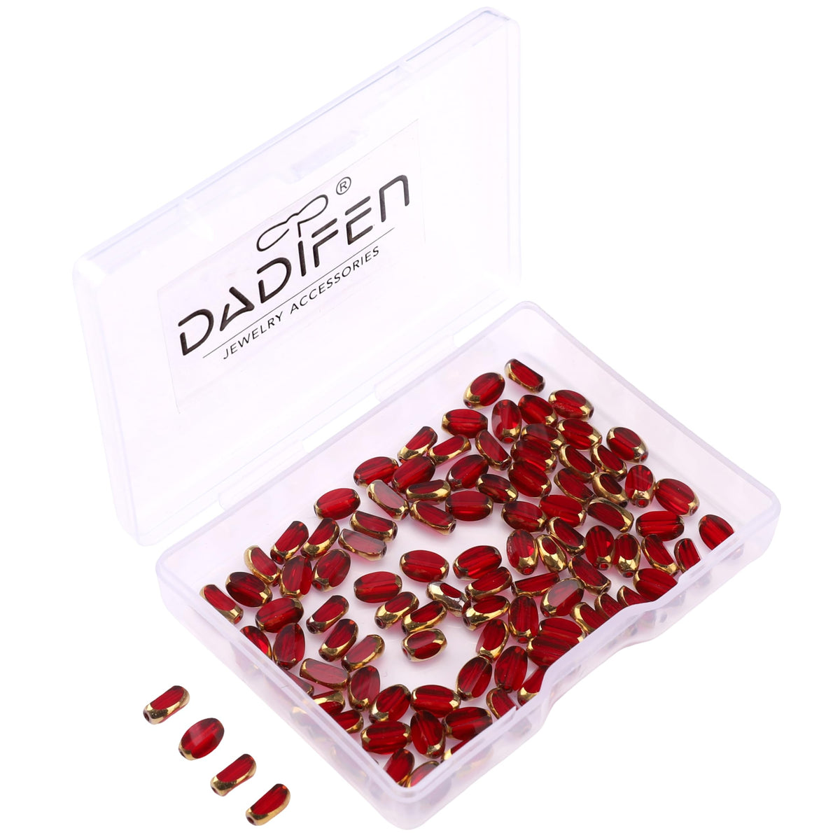 DADIFEN Glass Rice Beads Clear Wine Red 4x6mm 50pcs Faceted Oval Golden Edge Crystal Loose Beads for DIY Craft Jewelry Making