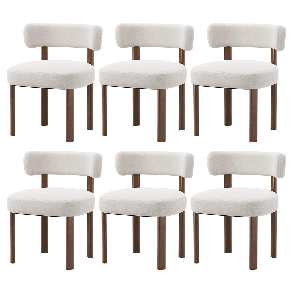 smartue Wooden Dining Chairs Set of 6, Upholstered Kitchen Chairs with Solid Wood Legs, Mid Century Dining Room Chair with Ergonomic Curved Backrest for Kitchen Dining Vanity, Beige