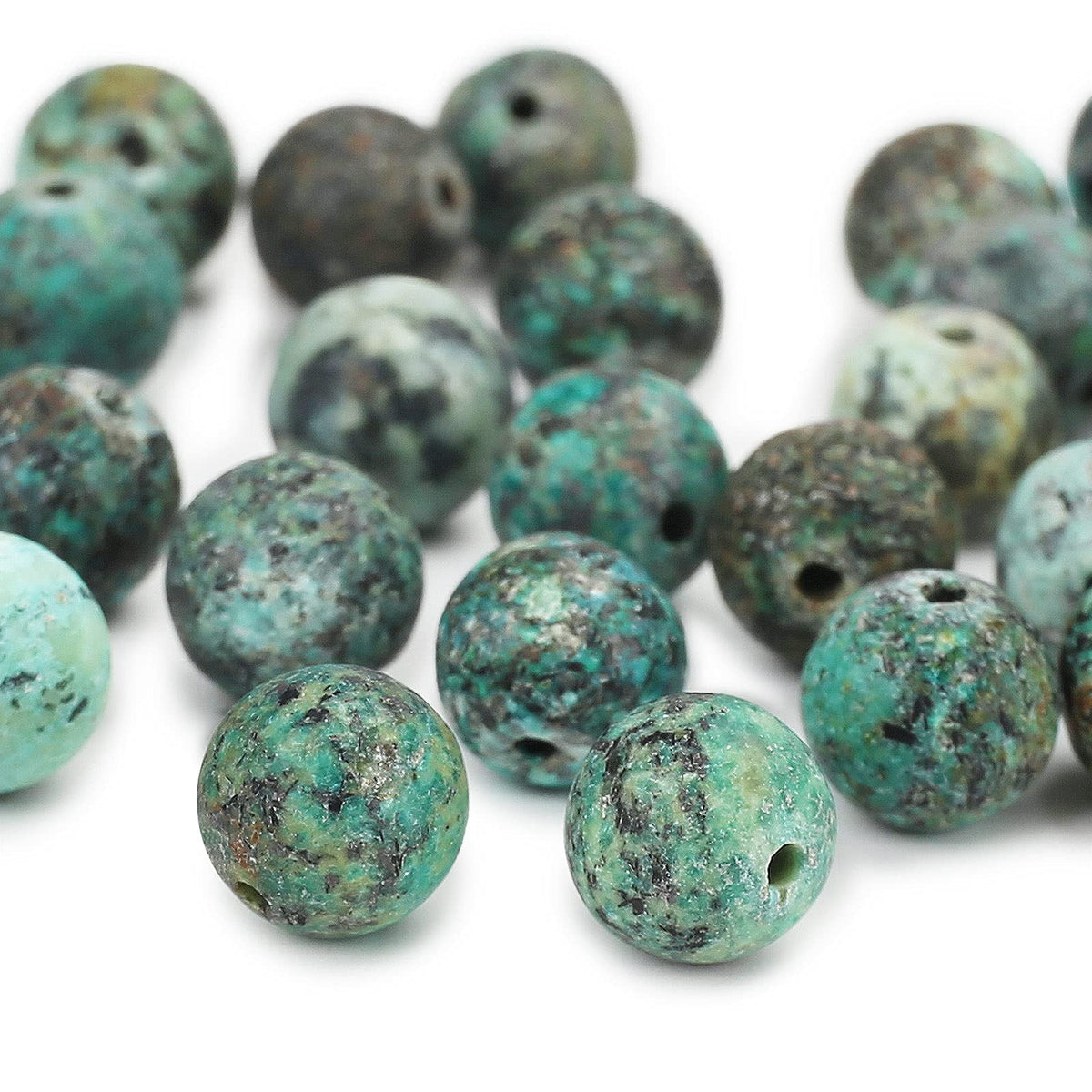 Natural Matte African Turquoise Beads, 10MM Round Frosted Unpolished Loose Gemstone Beads for Bracelet Necklace Jewelry Making, Energy Stone Healing Power with Stretch Beading Cord