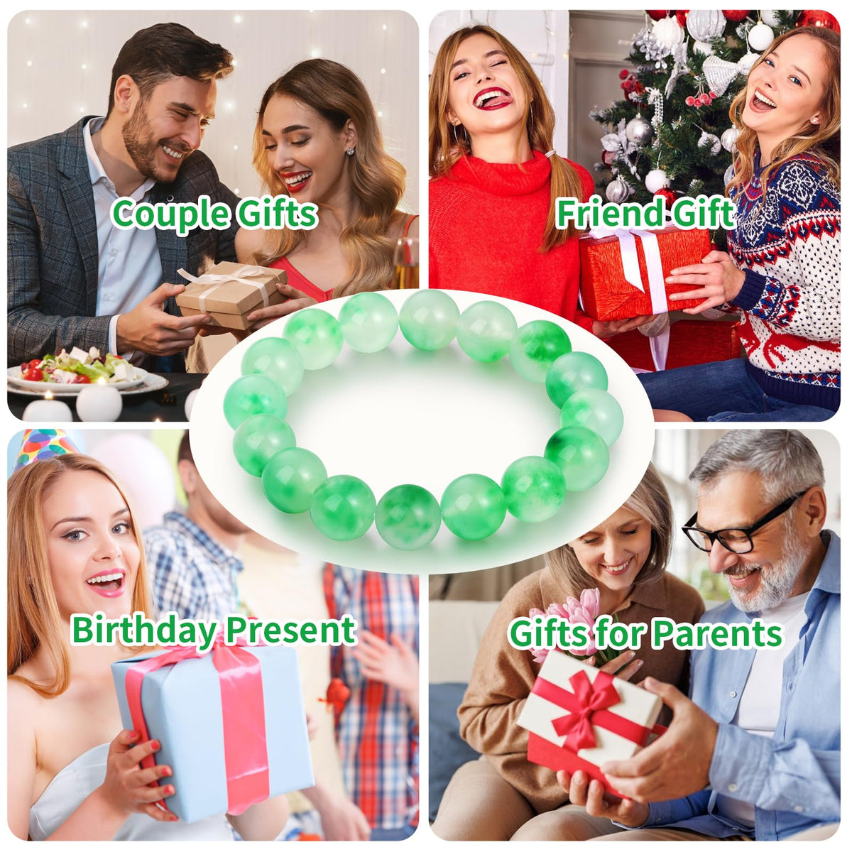Handmade Natural Jade Beaded Bracelet for Women & Men – Genuine Green/White Jade Gemstone Stretch Bracelet – Lucky Energy Healing Jewelry Gift for Peace, Prosperity & Protection GG