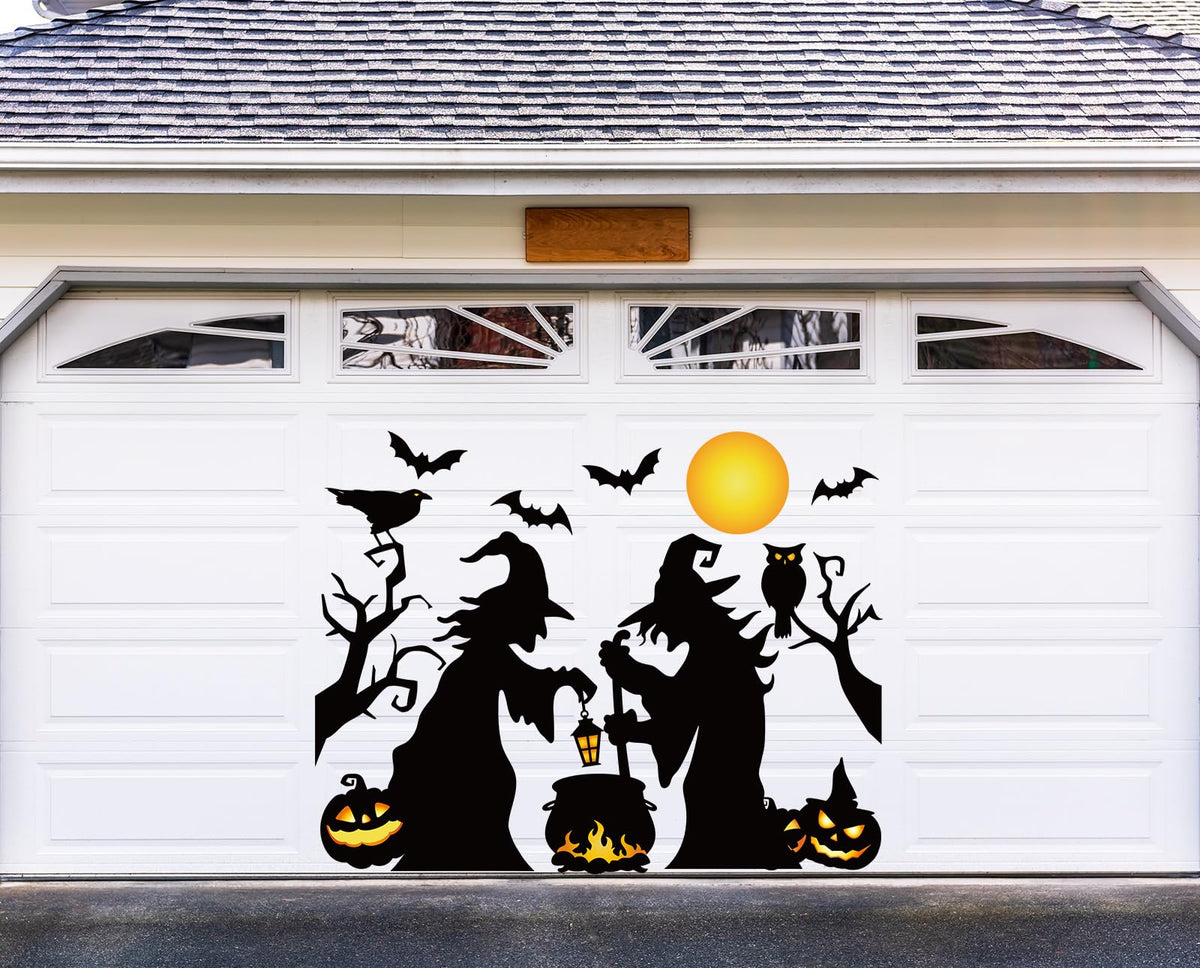 JarThenaAMCS 17Pcs Halloween Witch Garage Decoration Magnet Stickers Withered Tree Pumpkin Bat Refrigerator Decals for Hocus Pocus Party Home Door Car Decor