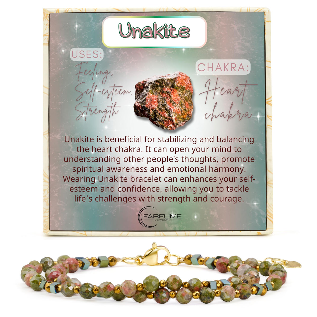 Farfume Unakite - Balance - Crystal Beaded Bracelets, Chakra 4mm Natural Stone Beads Bracelets, Gemstone Spiritual Jewelry Gifts for Mother's Day
