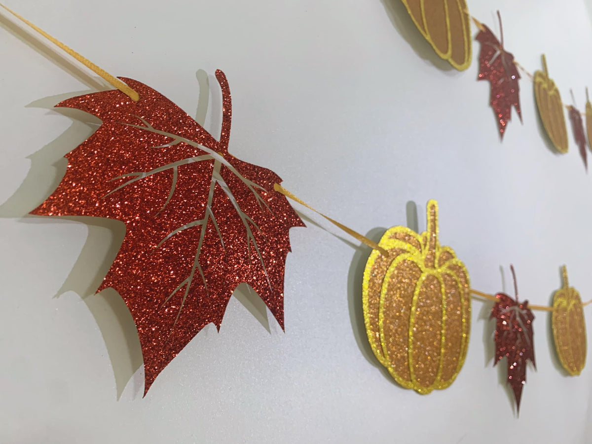 Tinbax Fall Decorations Home Thanksgiving decor - Happy Fall and Blessed Grateful Thankful Banner with Pumpkin Maple Leaves Sign Garland Banner(Pre-Strung)