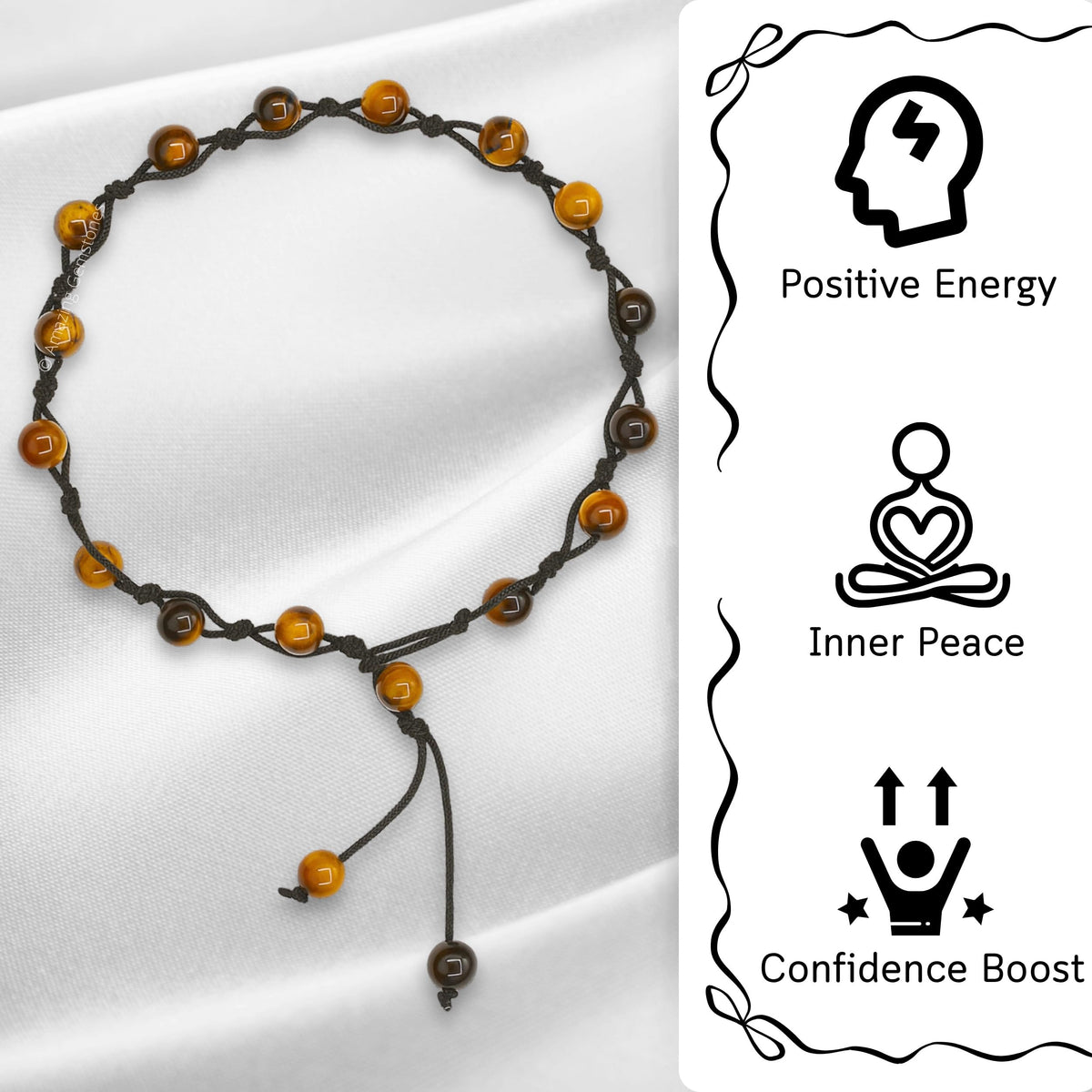 Amazing Gemstone Tigers Eye Anklet Ankle Bracelets for Women - Waterproof Beaded Healing Crystal Anklets, Plus Size Chakra Gemstone Bead Anklet (Stretchy Adjustable - Hand Knotted)