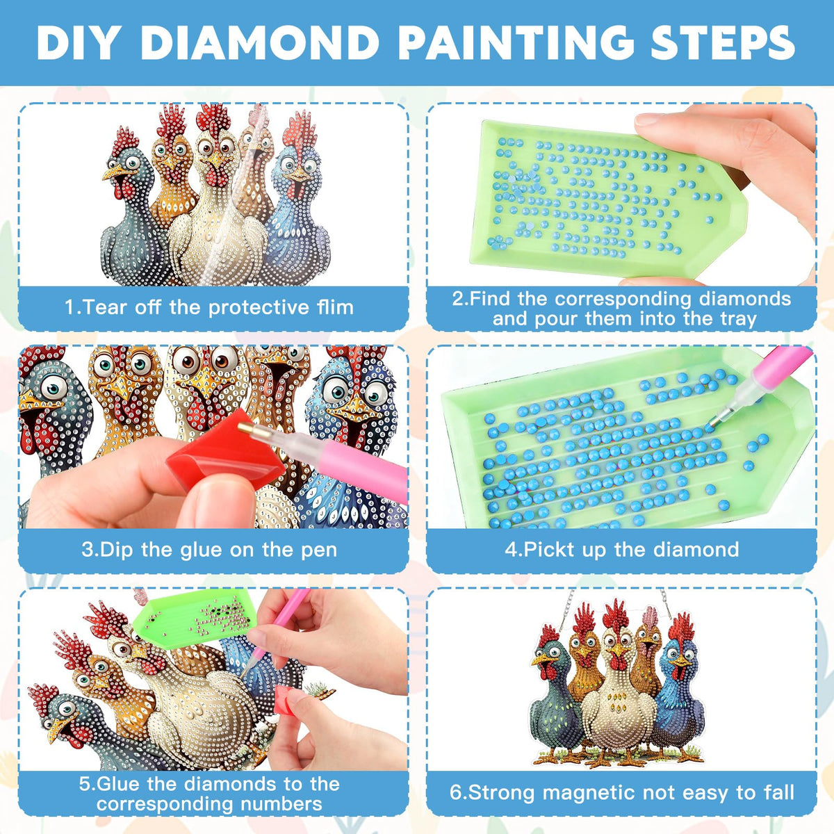 NAIMOER Chickens Diamond Art Hanging Kits for Adults, 5D Special Shaped Rhinestone, DIY Acrylic Spring Diamond Art Painting Window Pendants Home Garden Wall Hanging Ornament Kits, Double Sided