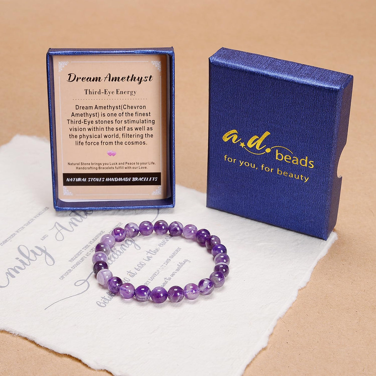 AD Beads Handmade Gemstone Stretch Elastic Bracelet Crystal Reiki Nature's Beauty and Spiritual Essence Unisex (4mm, Dream Amethyst (Third-Eye Energy))