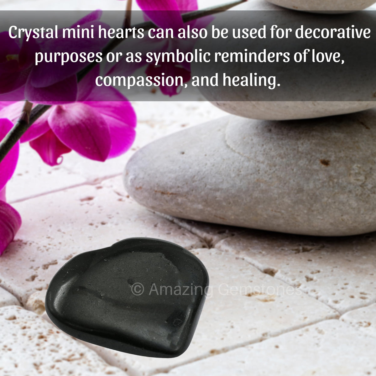 Amazing Gemstone Black Tourmaline Stone Heart - Pack of 2 Crystal Heart Stones Rocks - Corazones De Piedra Crystals and Healing Stones Heart Shaped Crystal - Stocking Stuffers Gifts