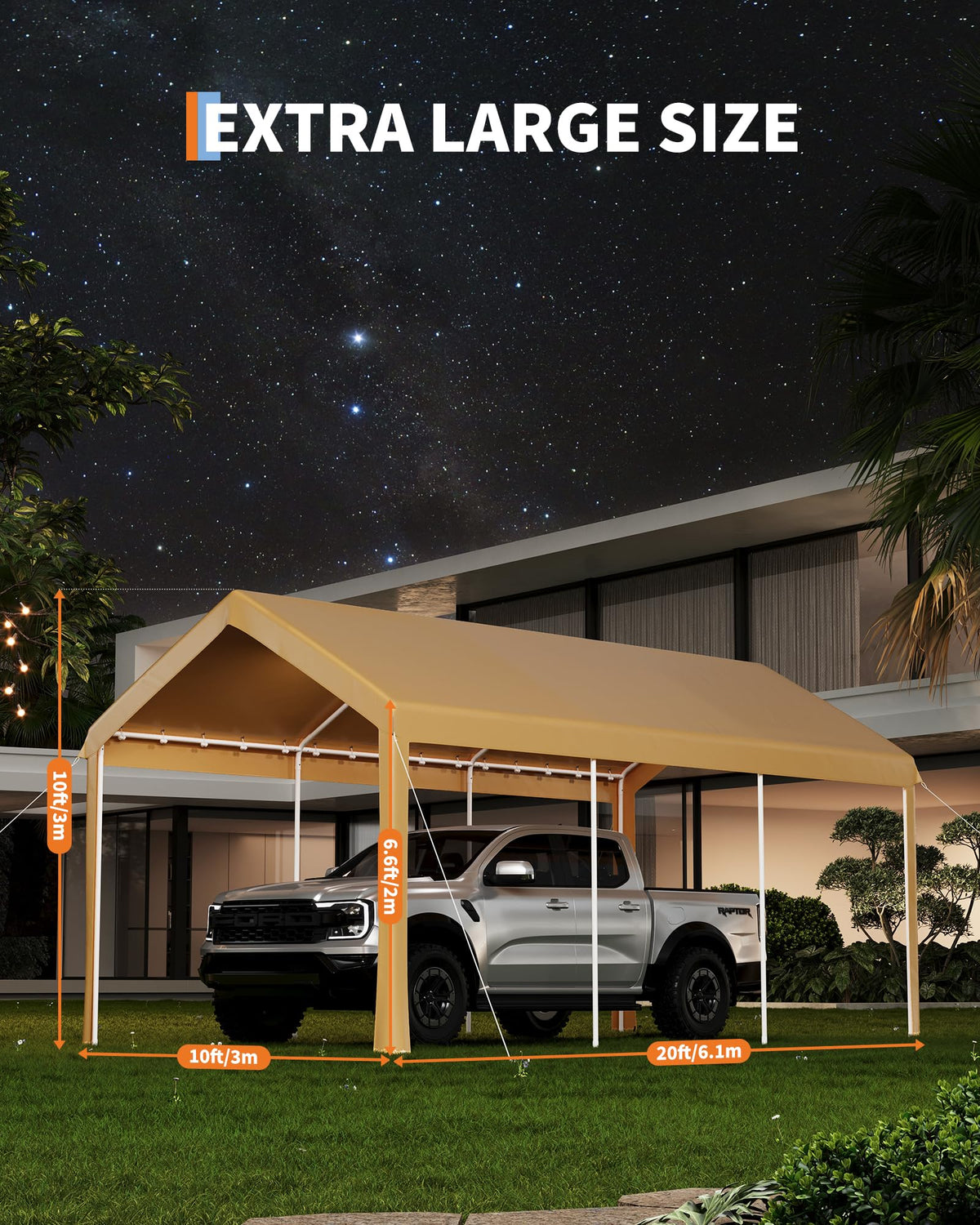 GAOMON 10X20 Carport, Heavy Duty Carport,Car Canopy Garage Boat Shelter Party Tent, Waterproof Portable Car Canopy for Truck, Boat, SUV,Grey/Yellow