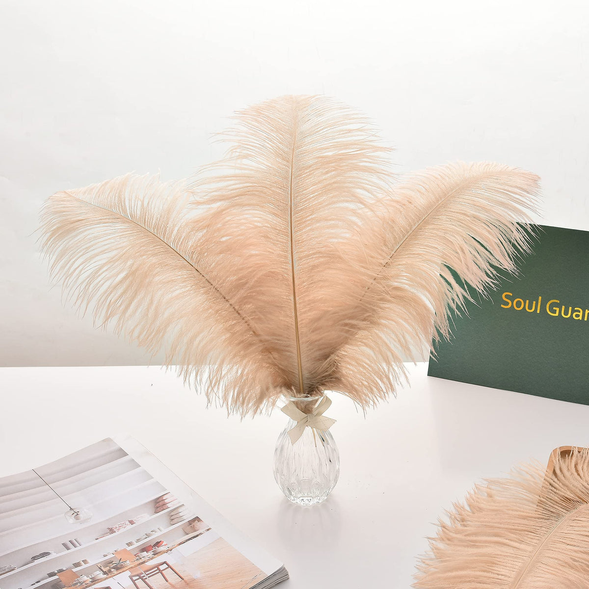 Ballinger Champagne Ostrich Feathers Bulk - 24pcs 10-12inch Boho Feathers for vase and Home Decor Wedding Party Centerpieces
