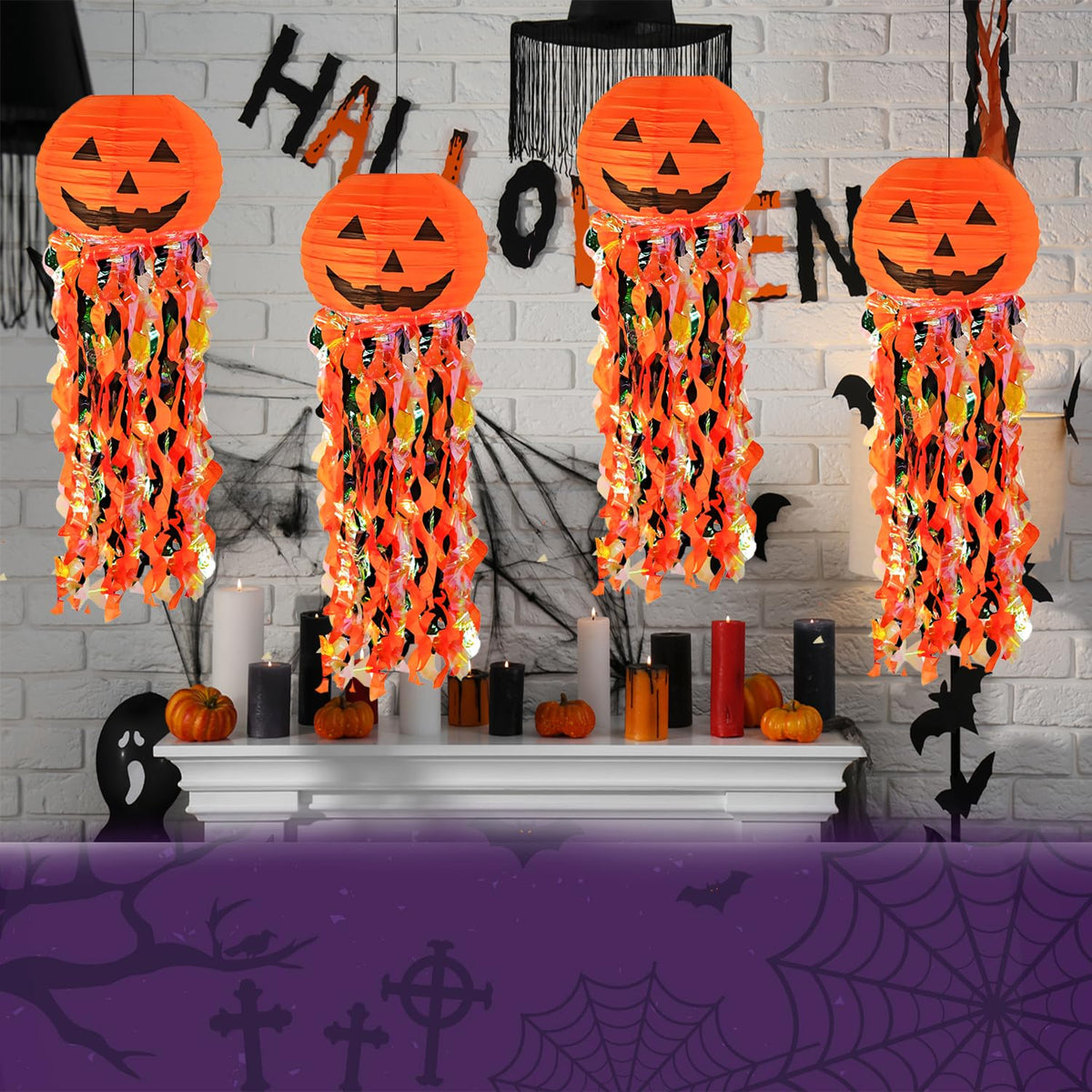 Pumpkin Paper Lanterns, 6 pcs Halloween Party Decorations - Halloween Paper Lanterns - for Outdoor Indoor Halloween Decorations ,Halloween Party Supplies Props