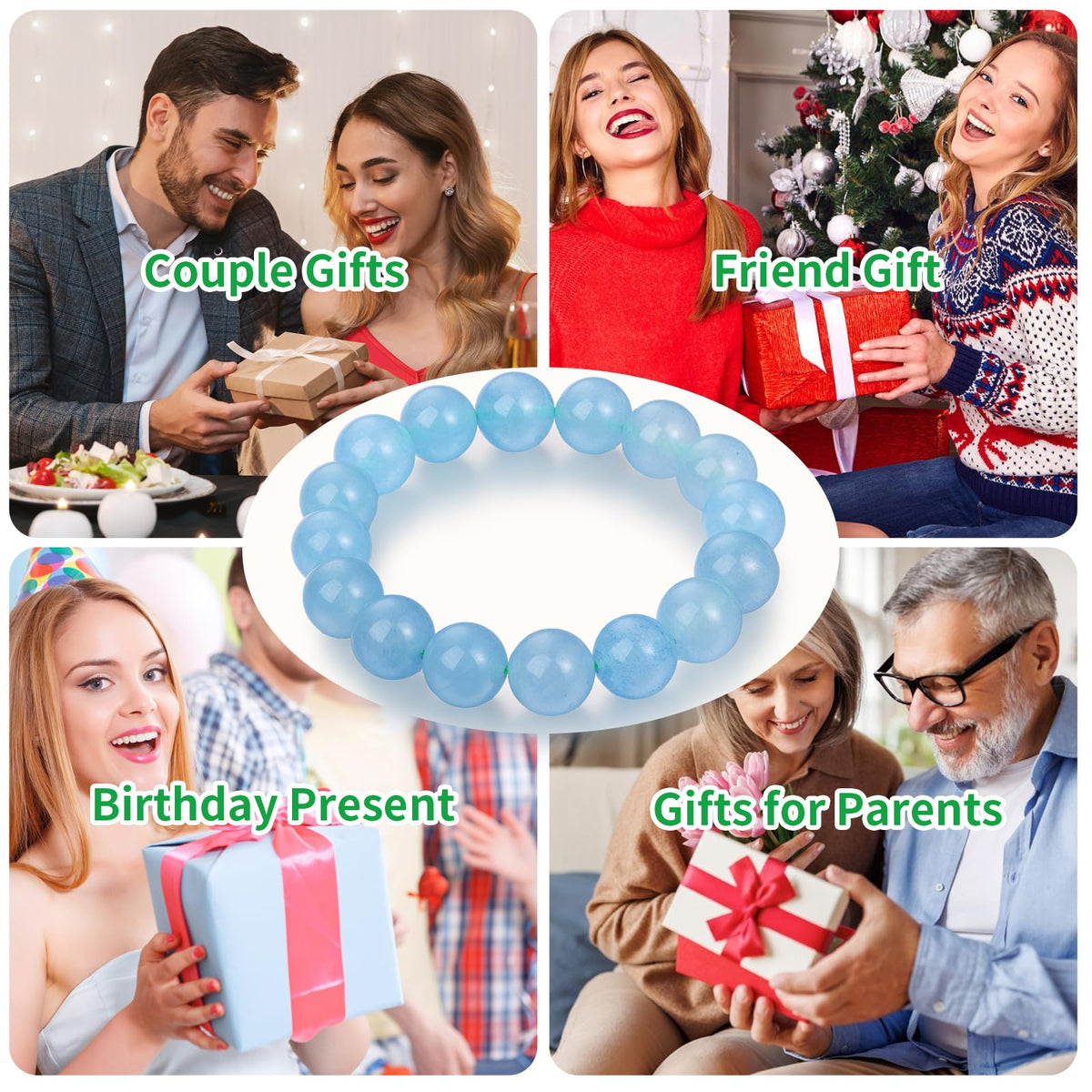 Handmade Natural Jade Beaded Bracelet for Women & Men – Genuine Green/White Jade Gemstone Stretch Bracelet – Lucky Energy Healing Jewelry Gift for Peace, Prosperity & Protection SB