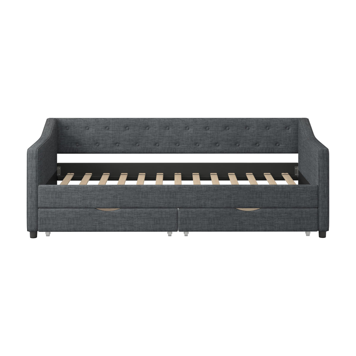 Ball & Cast Twin Size Daybed with Storage Drawers,Linen Upholstered Day Bed Frame with Button Tufted Back and Waved Shape Arms for Bedroom,Guest Room,No Box Spring Needed,Dark Grey